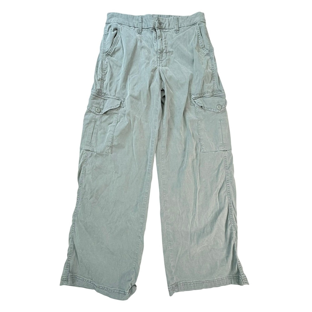 American Eagle Cargo Pants Women 2 Slate Blue Baggy Wide Leg Mid Rise Stretch